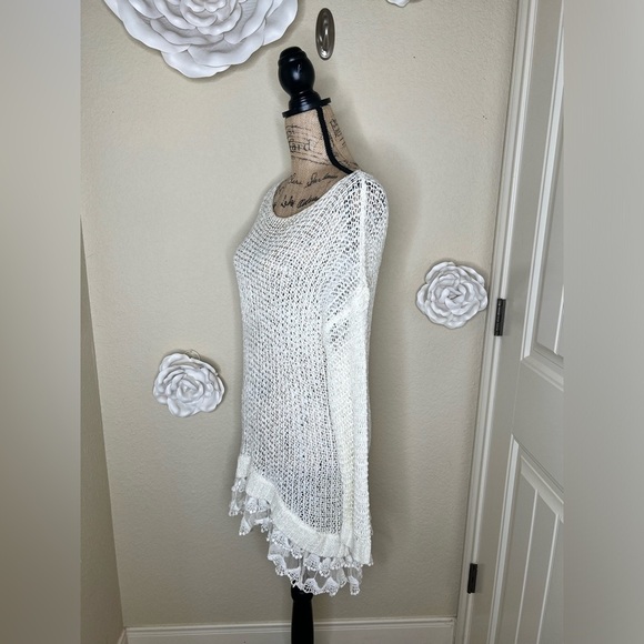 NTM: Entro Open Weave Knit Crochet Layered Lace Cream Tunic Sweater Sz M - Picture 15 of 16